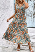 Perfee Floral V-Neck Tiered Sleeveless Dress - Southern Shores Clothing
