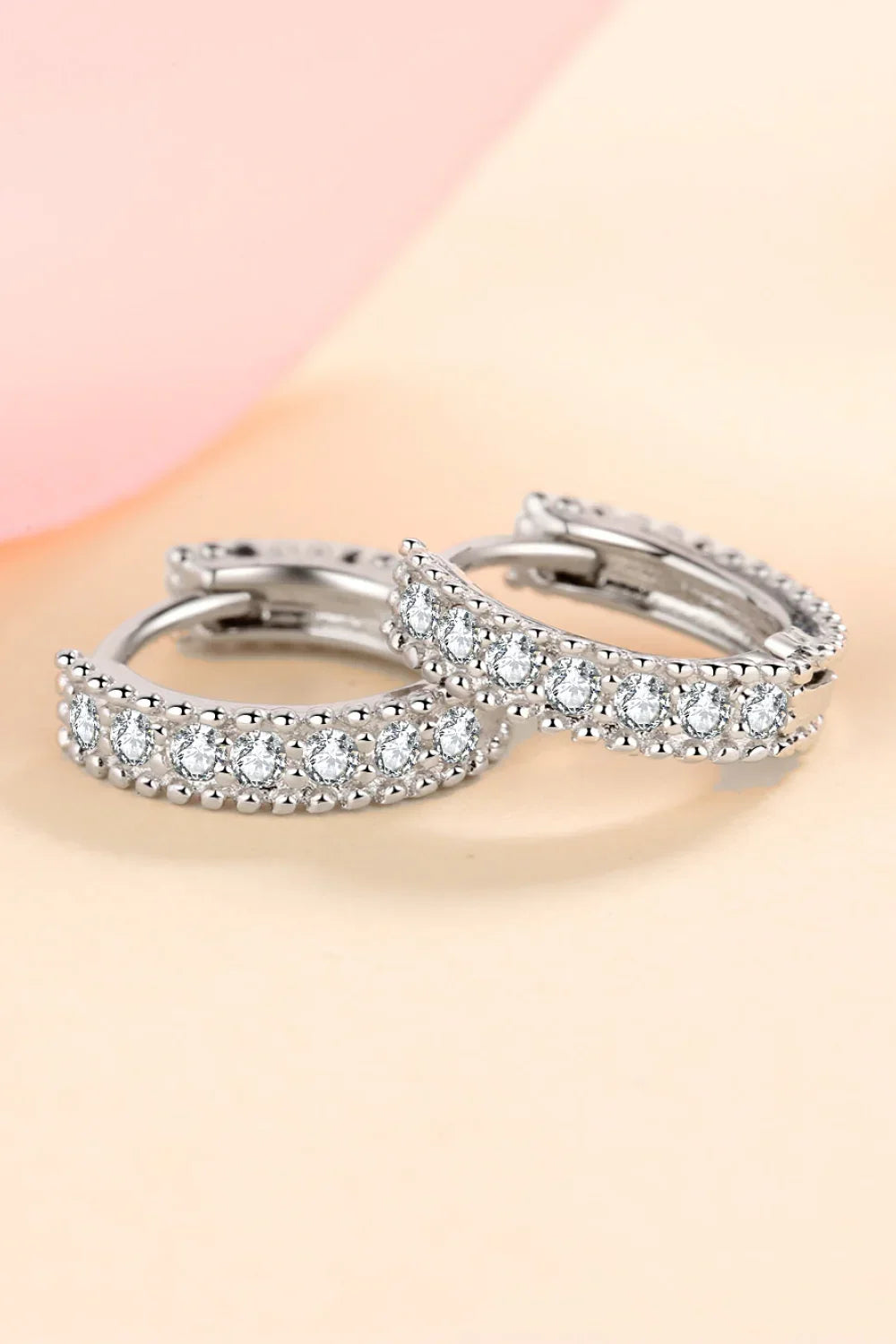 Sterling Silver Inlaid Moissanite Round Huggie Earrings - Southern Shores Clothing