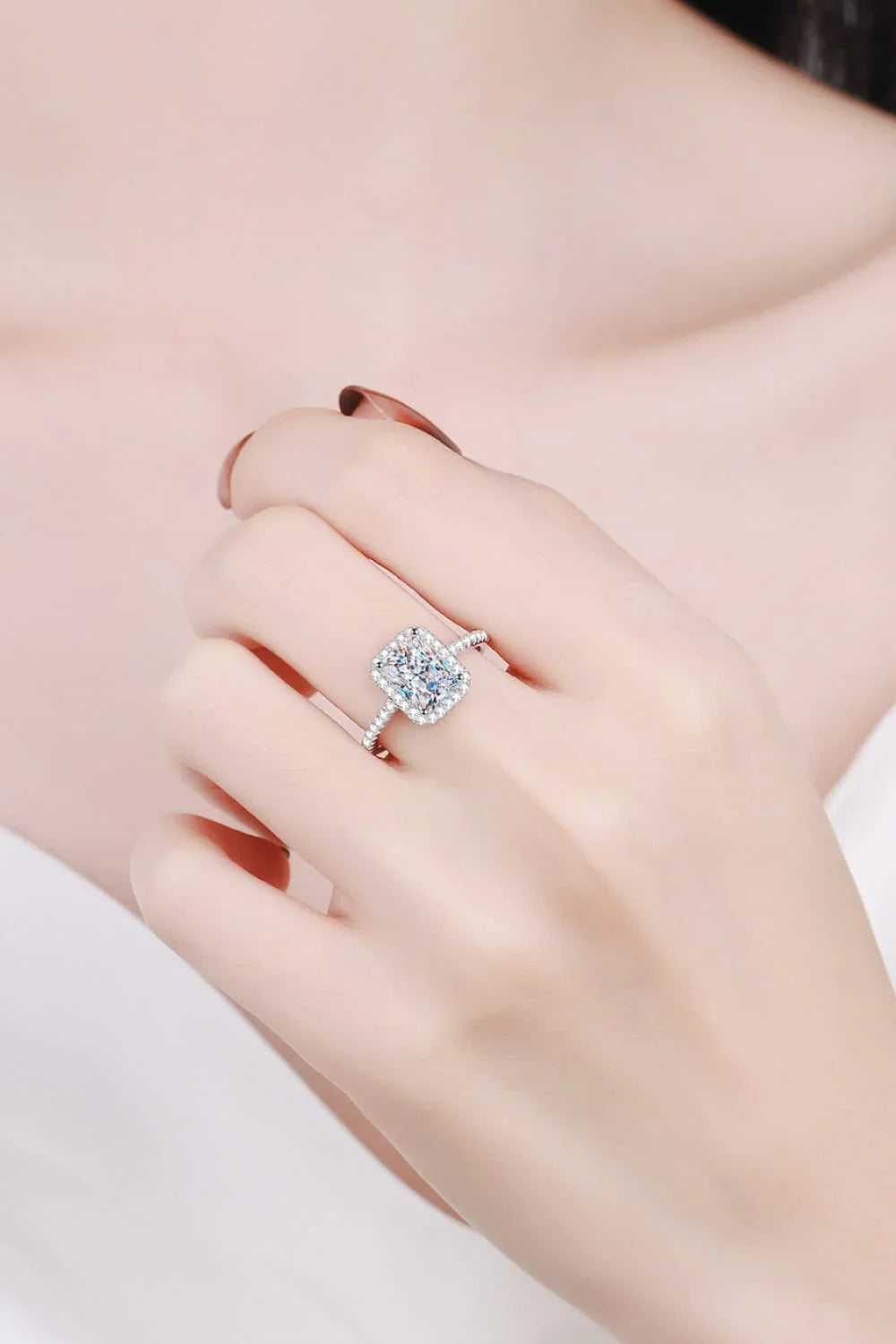 2 Carat Moissanite Halo Ring In Sterling Silver - Southern Shores Clothing