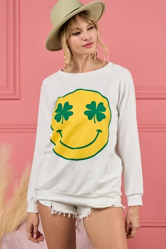 Smiley Face Graphic Round Neck Long Sleeve Top - Southern Shores Clothing