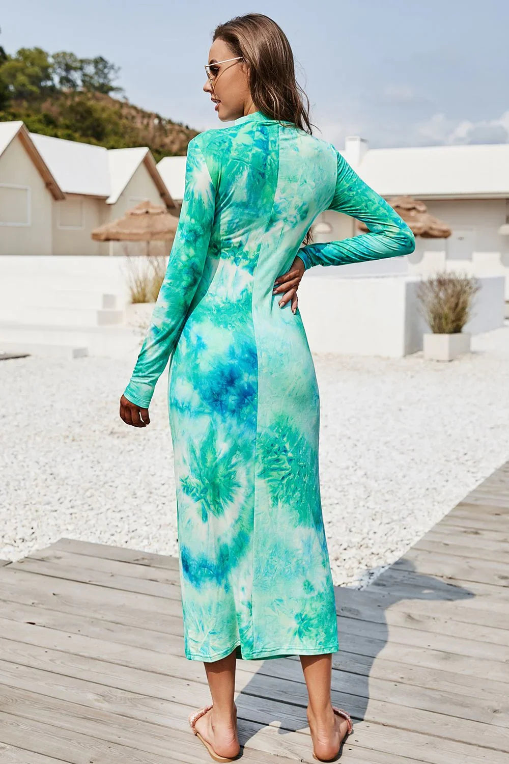 Tie Dye Mock Neck Long Sleeve Dress - Southern Shores Clothing