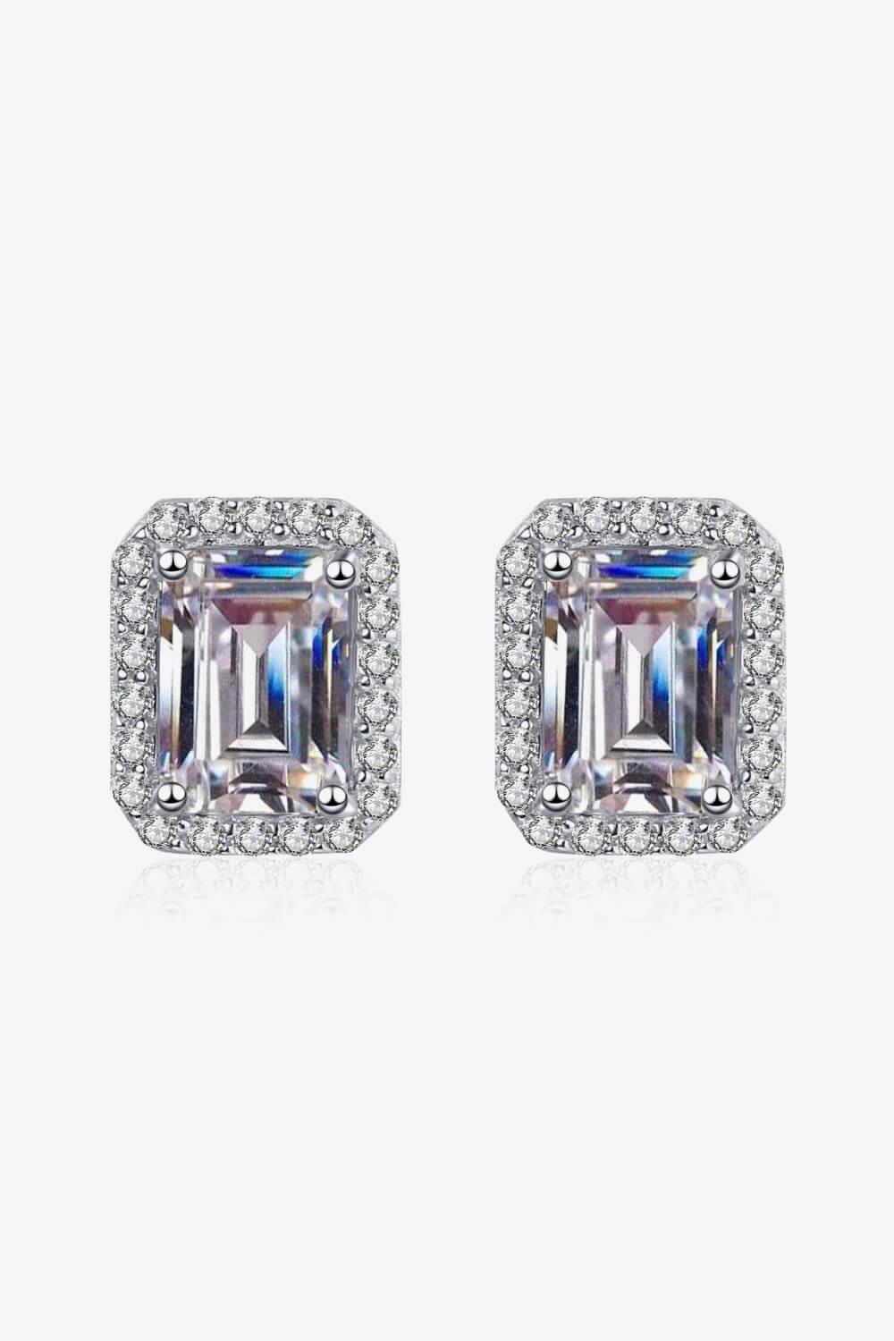 1 Carat Moissanite Square Stud Earrings Rhodium Plated - Southern Shores Clothing