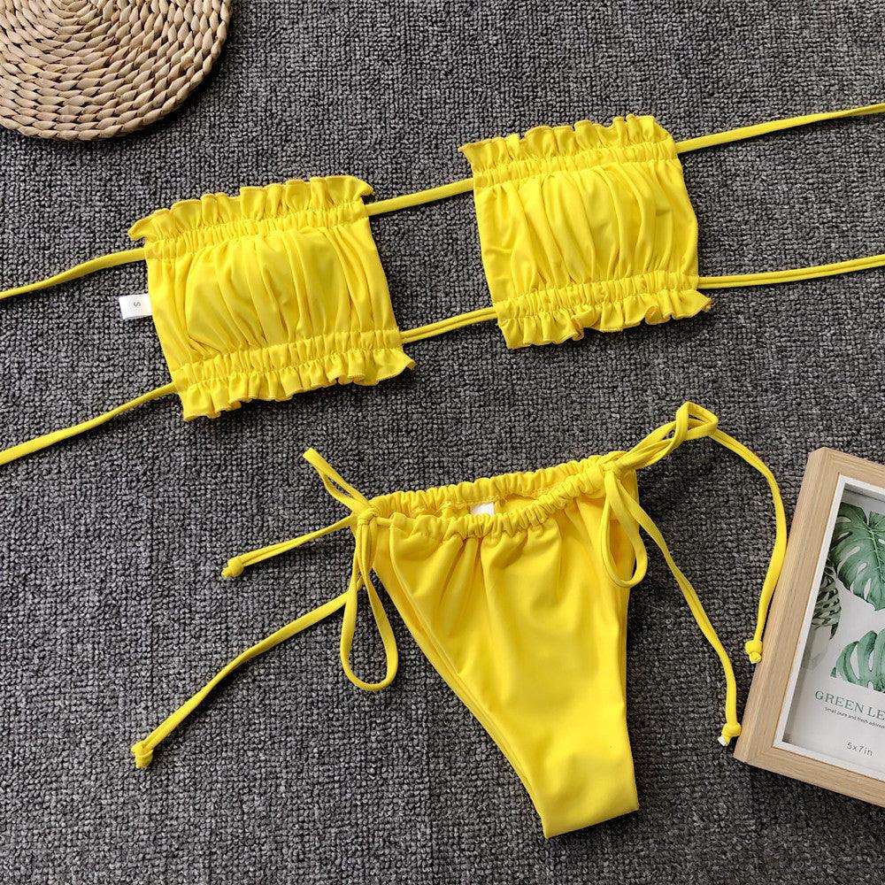 Frill Trim Ruched Bikini Set With Removable Padding - Southern Shores Clothing