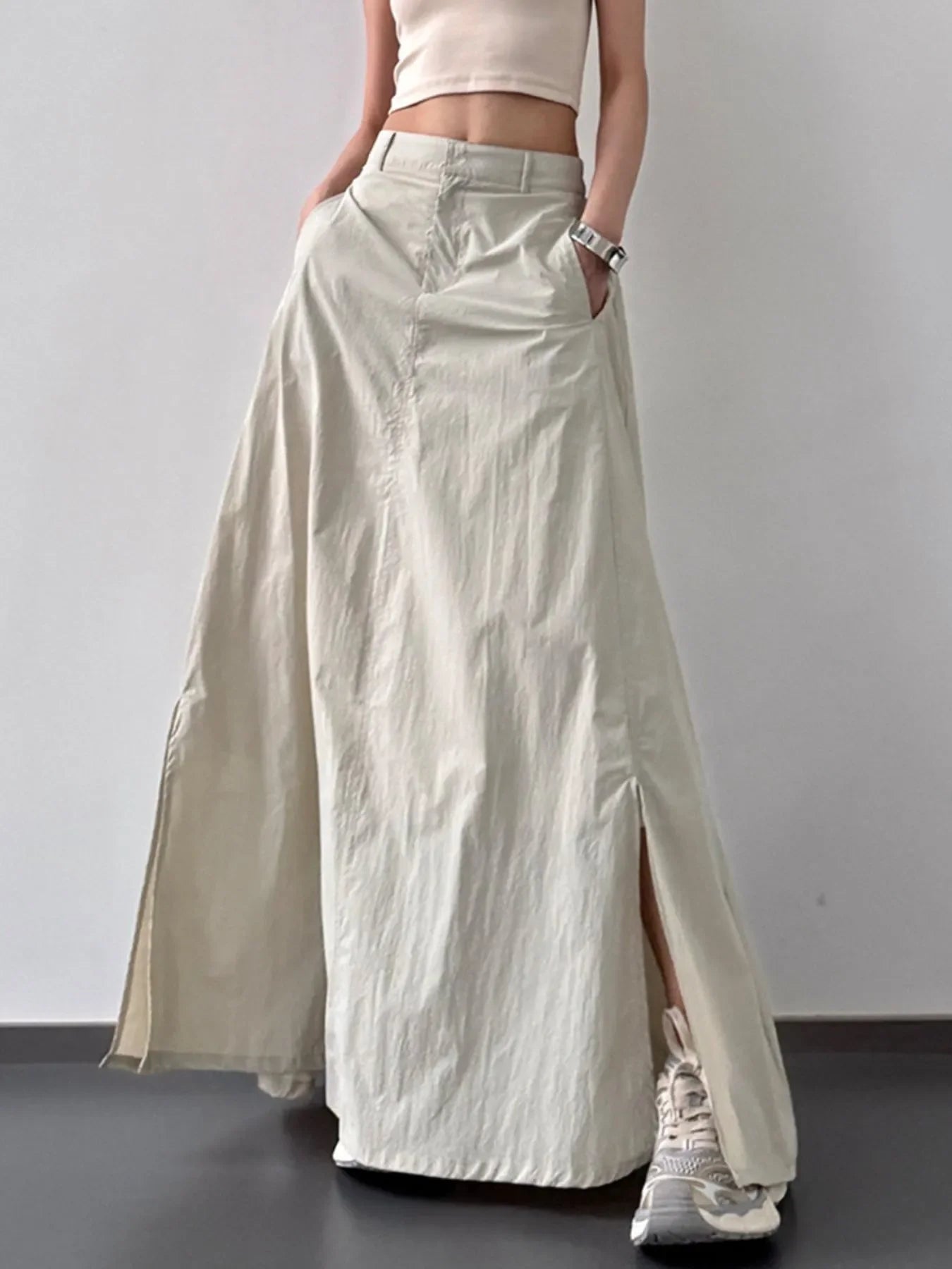 High Waist Slit Maxi Skirt With Flowing Silhouette - Southern Shores Clothing
