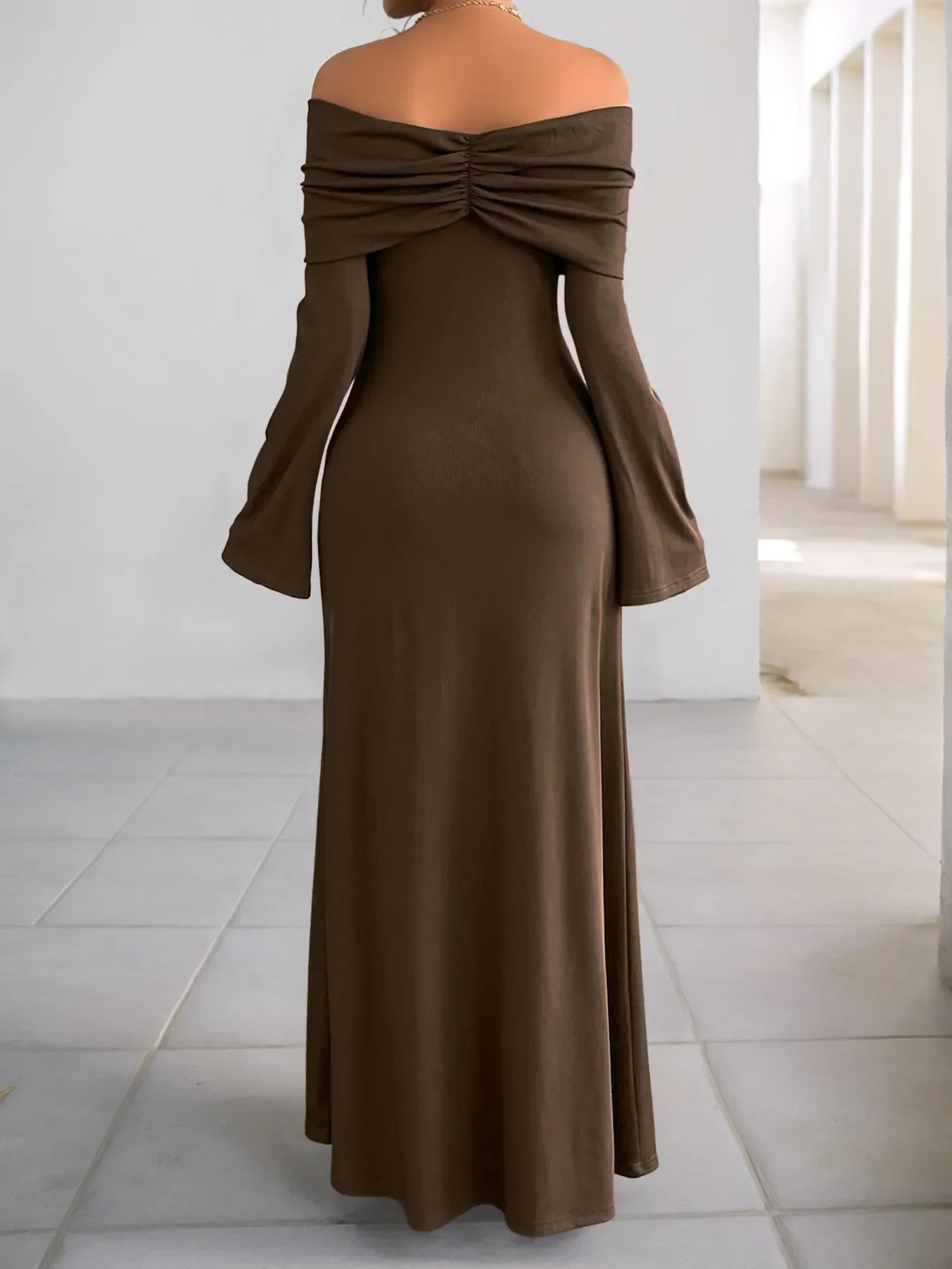 Off-Shoulder Long Sleeve Bodycon Maxi Dress - Southern Shores Clothing