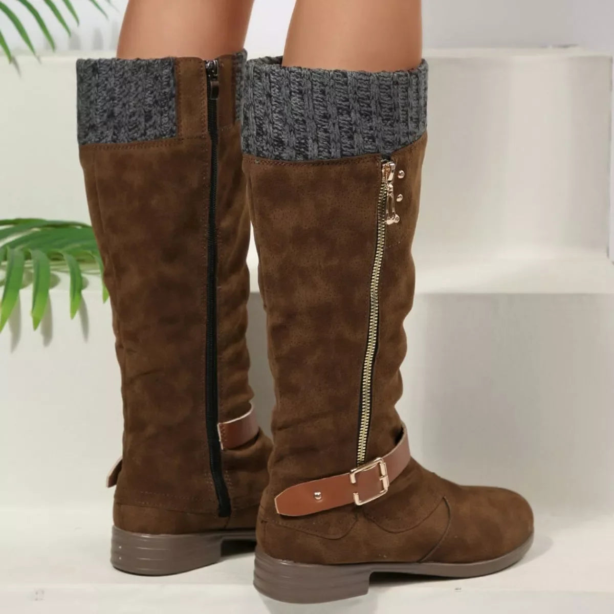 Round Toe Block Heel Boots Suede Rubber Casual