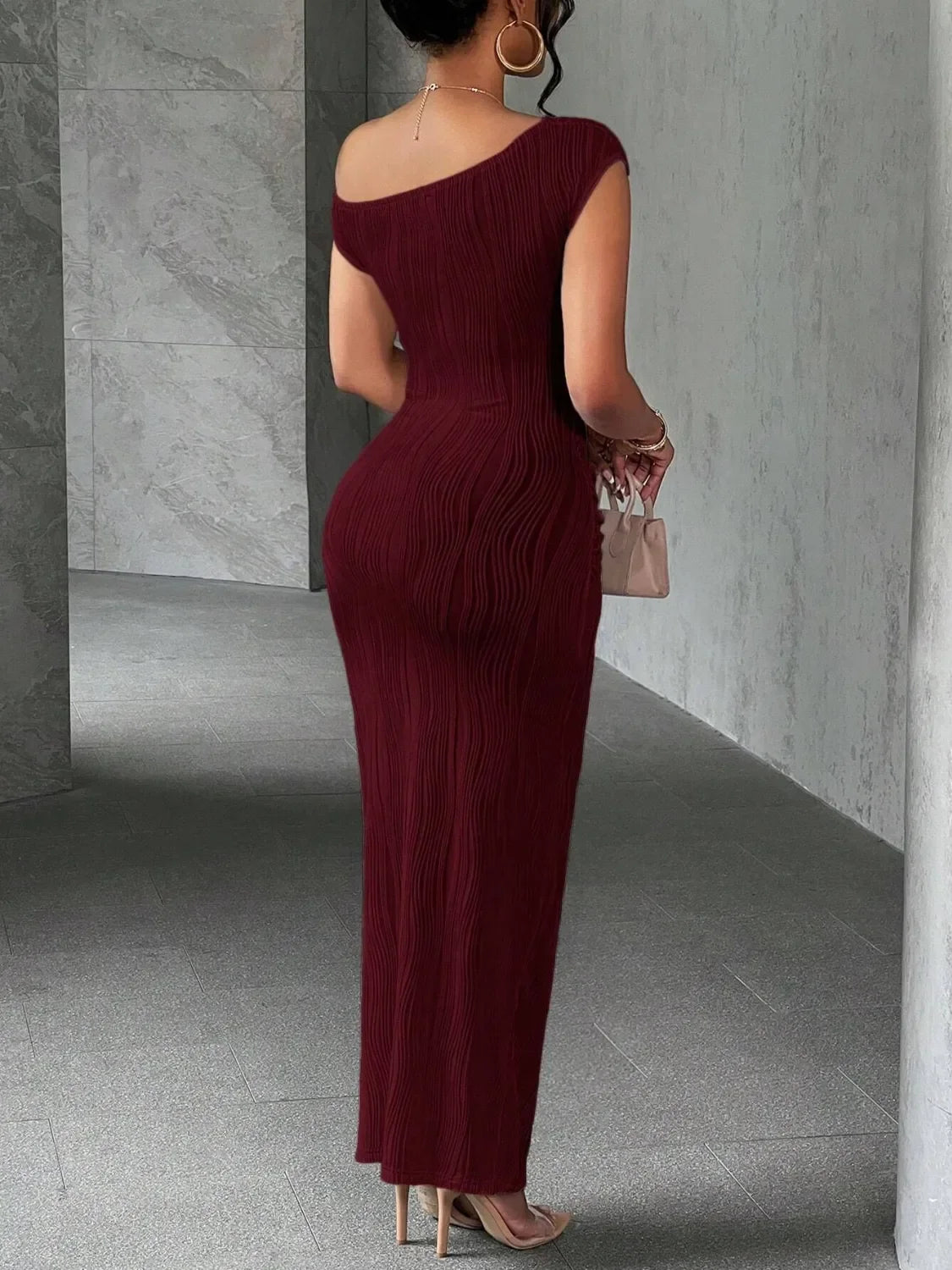 Textured Single Shoulder Maxi Dress For Coastal Style - Southern Shores Clothing