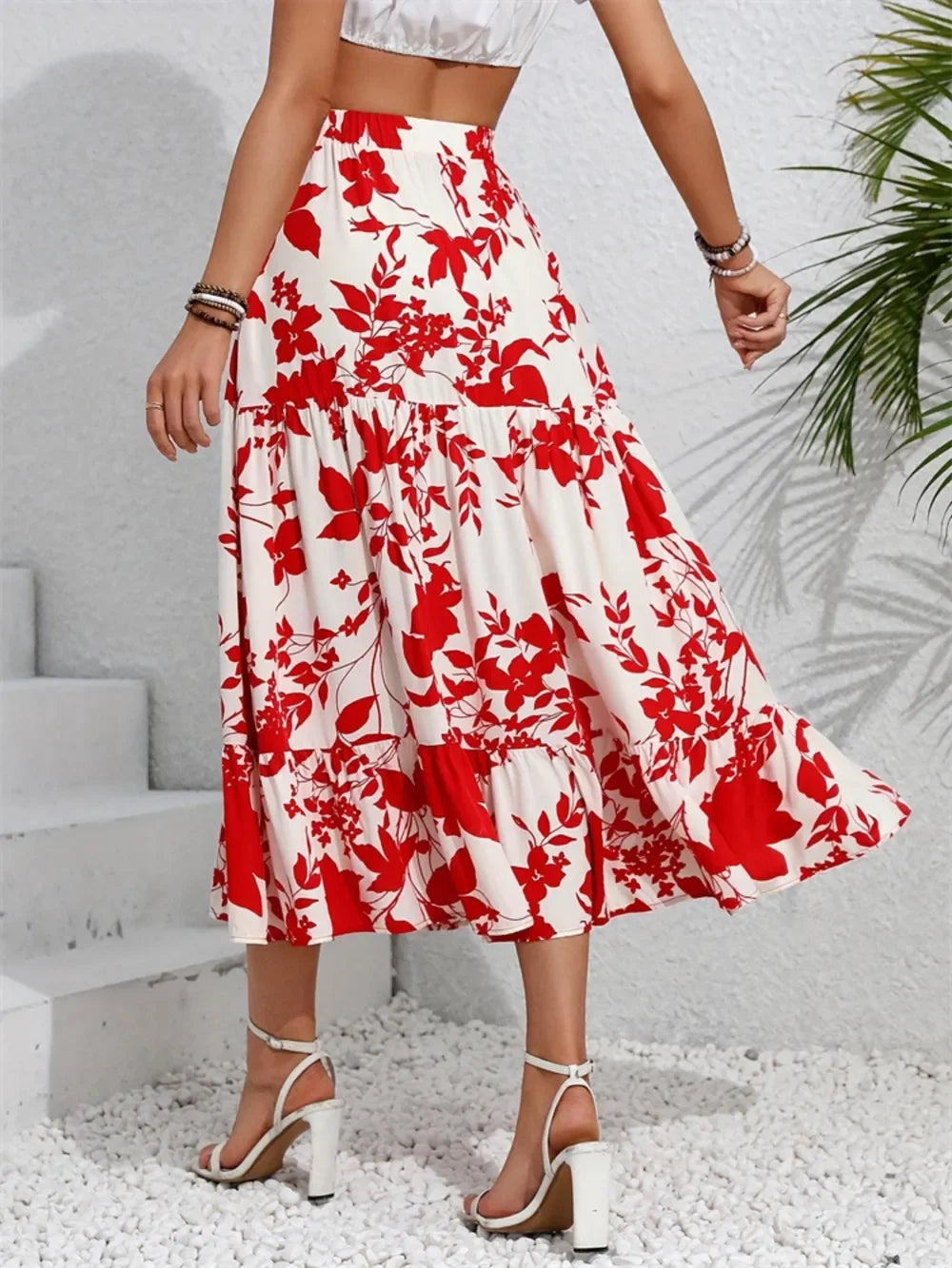 Lightweight Printed Midi Skirt With Ruffled Hem - Southern Shores Clothing
