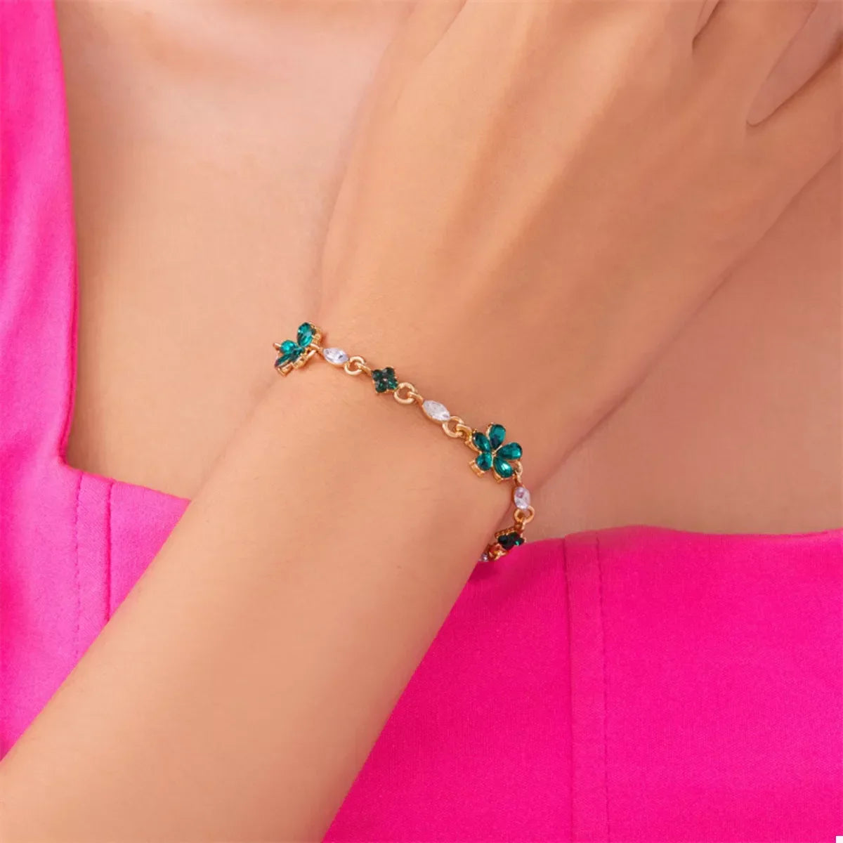 18K Gold-Plated Rhinestone Flower Bracelet - Southern Shores Clothing