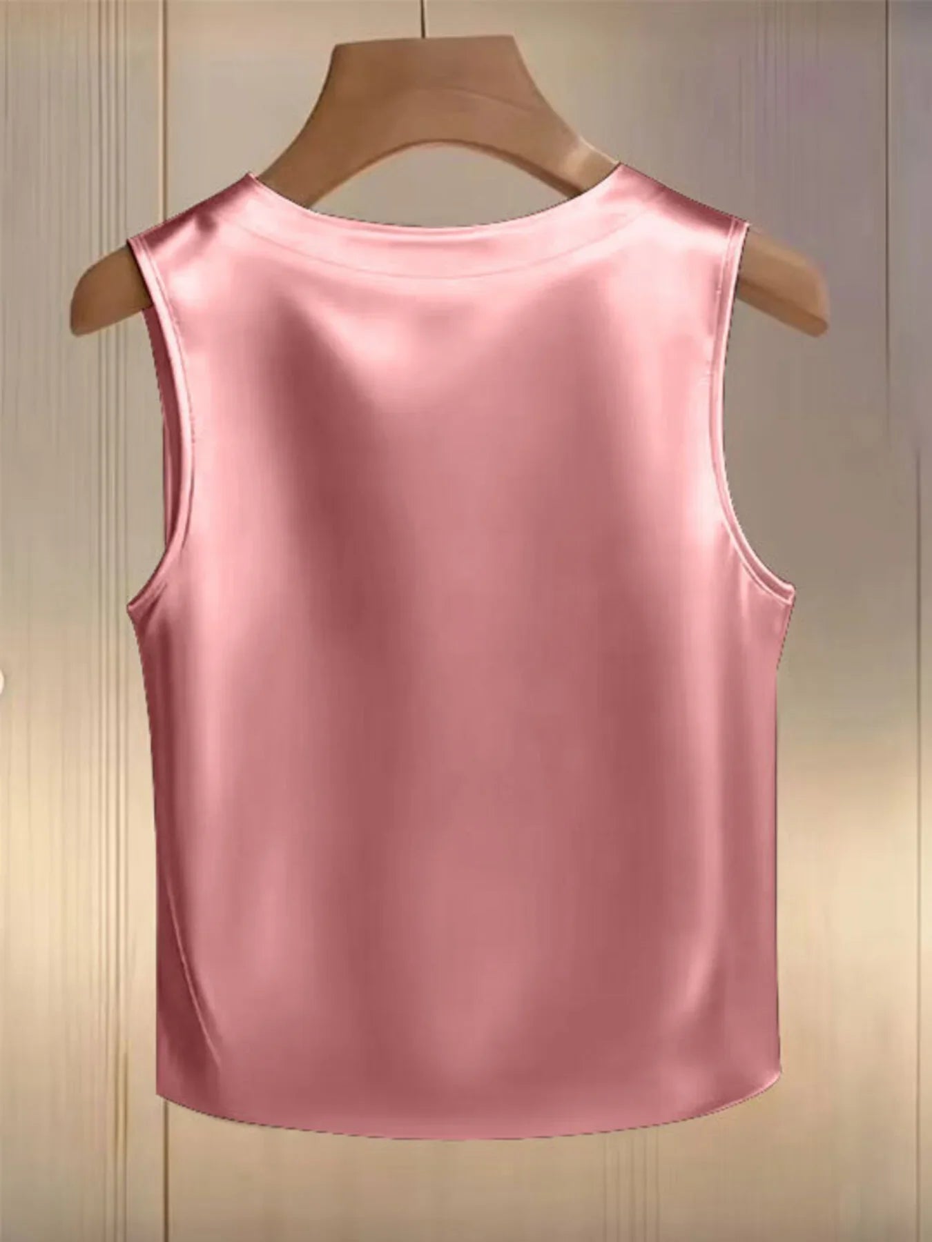 Elegant Satin Tank Top With Pearl Embellished Collar Detailing - Southern Shores Clothing