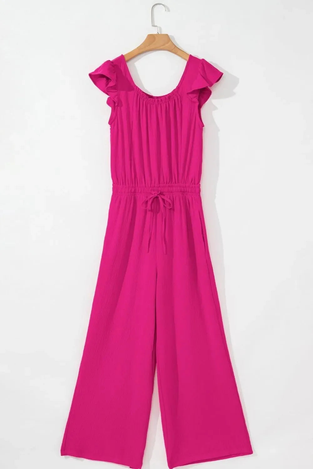 Ruffled Cap Sleeve Wide Leg Jumpsuit With Pockets - Southern Shores Clothing