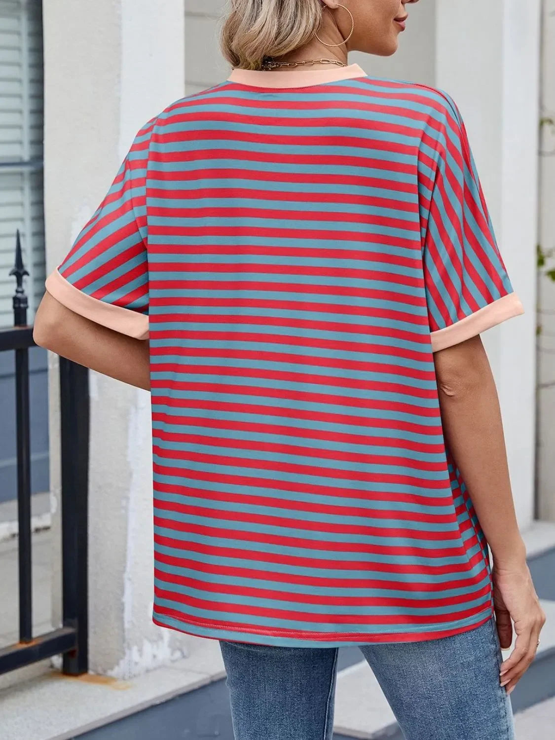 Striped Round Neck Half Sleeve T-Shirt - Southern Shores Clothing