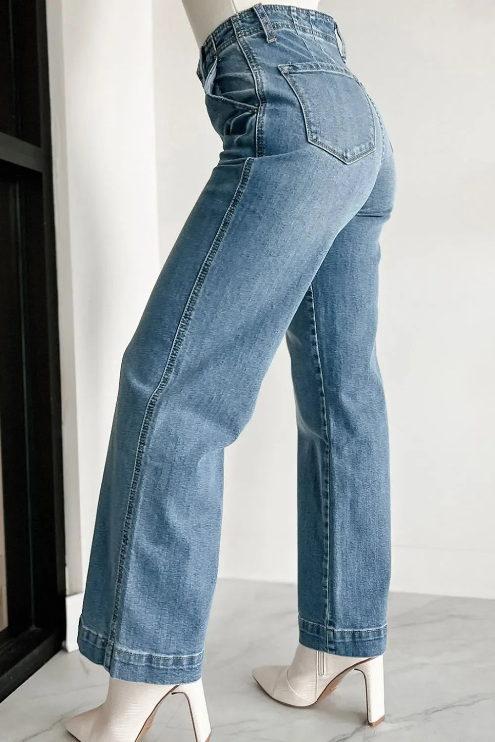 Classic Nautical Inspired High Waist Button Fly Jeans