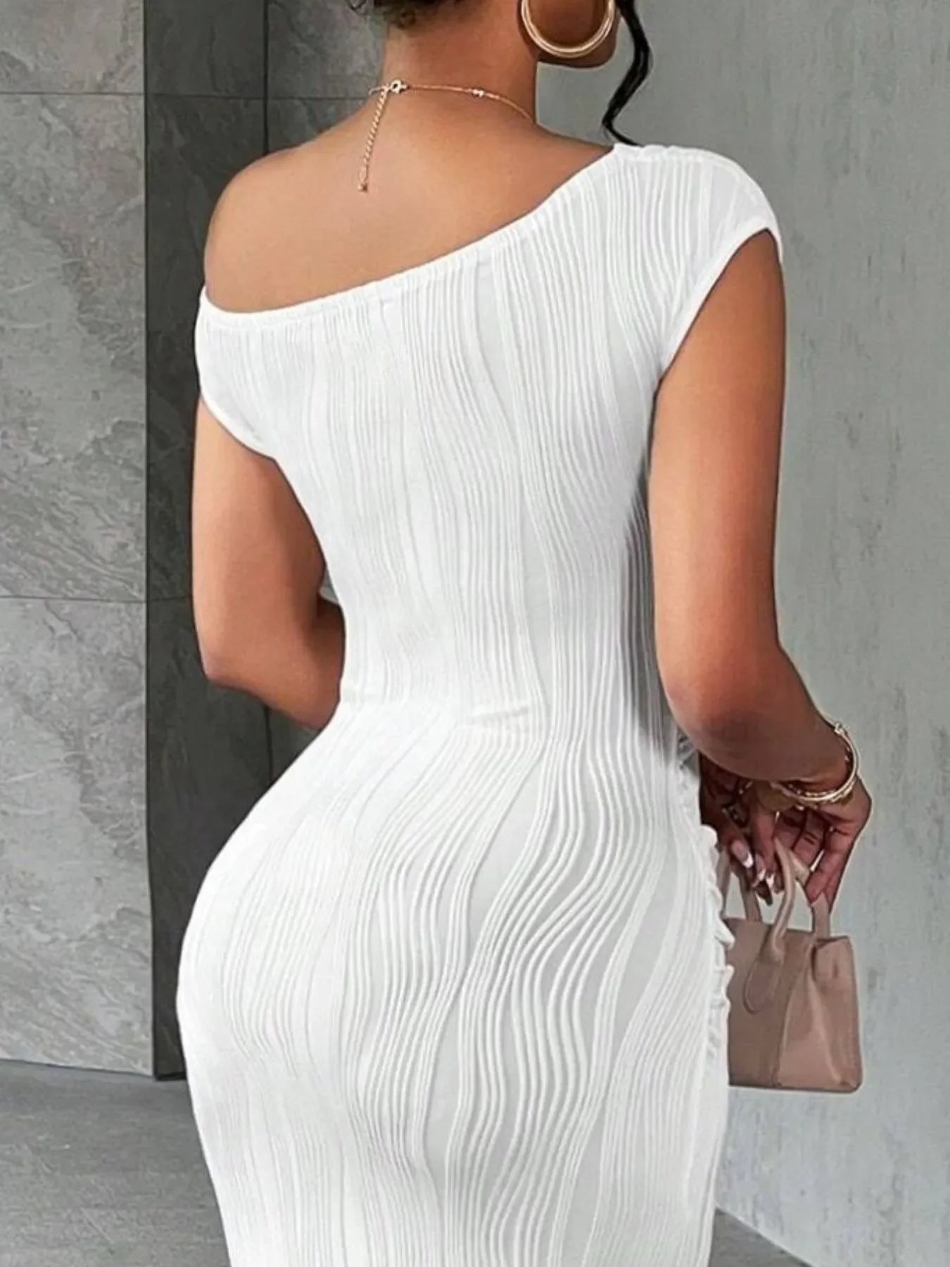 Textured Single Shoulder Bodycon Maxi Dress - Southern Shores Clothing