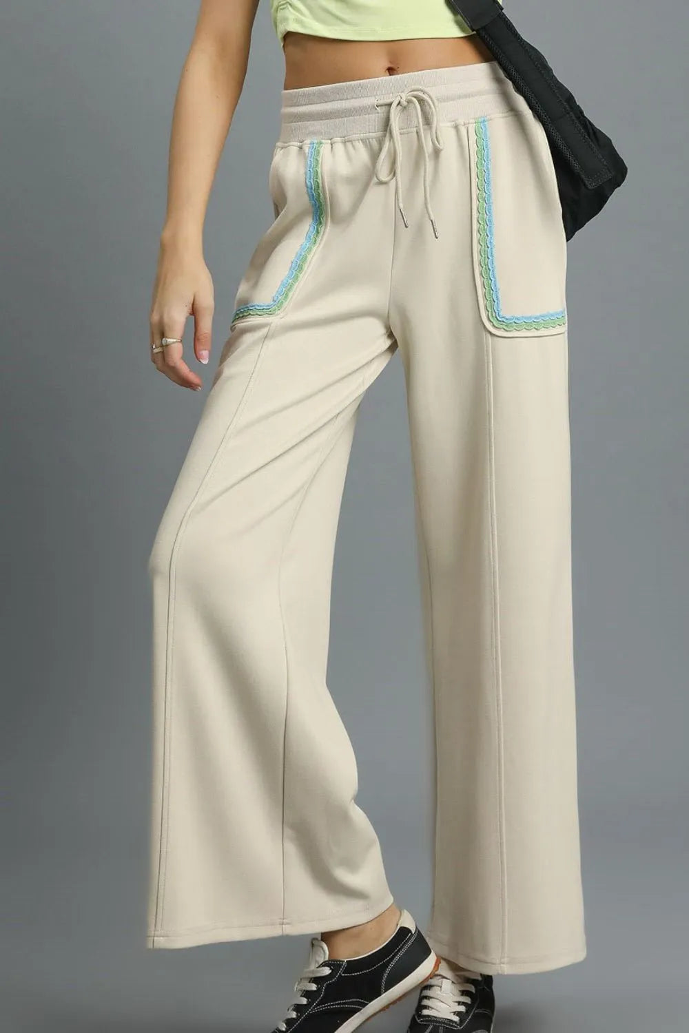 Southern Shores Drawstring Wide Leg Pants with Scallop Trim