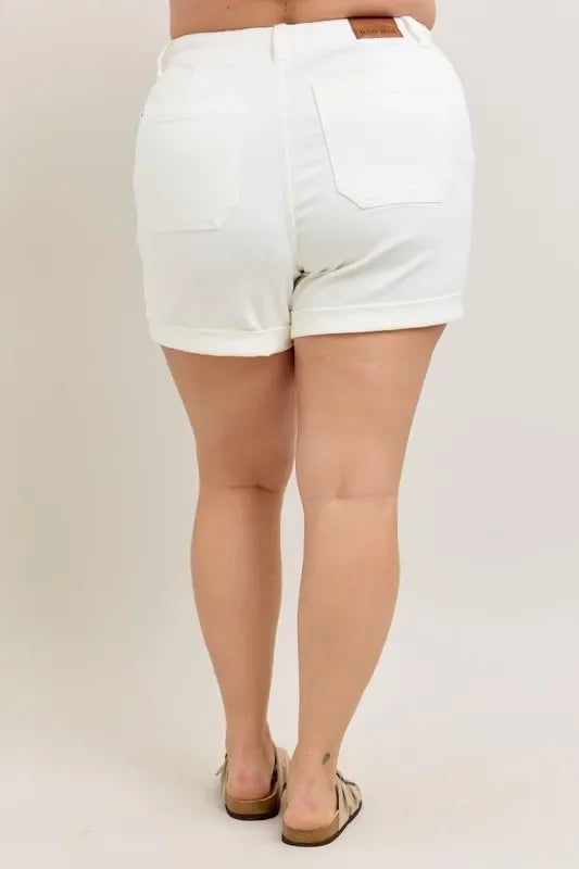 Plus Size High Waist Cuffed Denim Shorts - Southern Shores Clothing