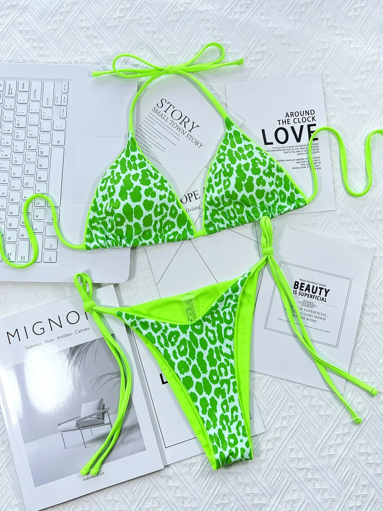 Leopard Print Halter Tie Side Bikini Stretchy - Southern Shores Clothing