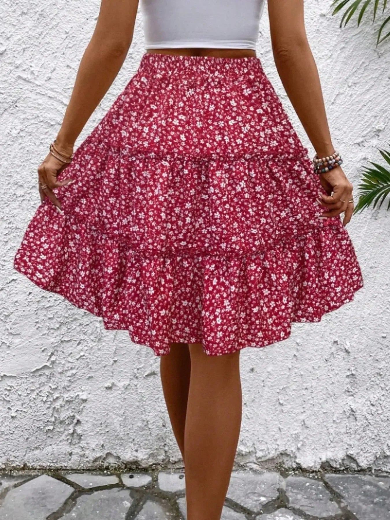 Floral Print Midi Skirt Lightweight Fabric - Southern Shores Clothing