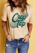 Corn Letter Graphic Cuffed Short Sleeve T Shirt - Southern Shores Clothing