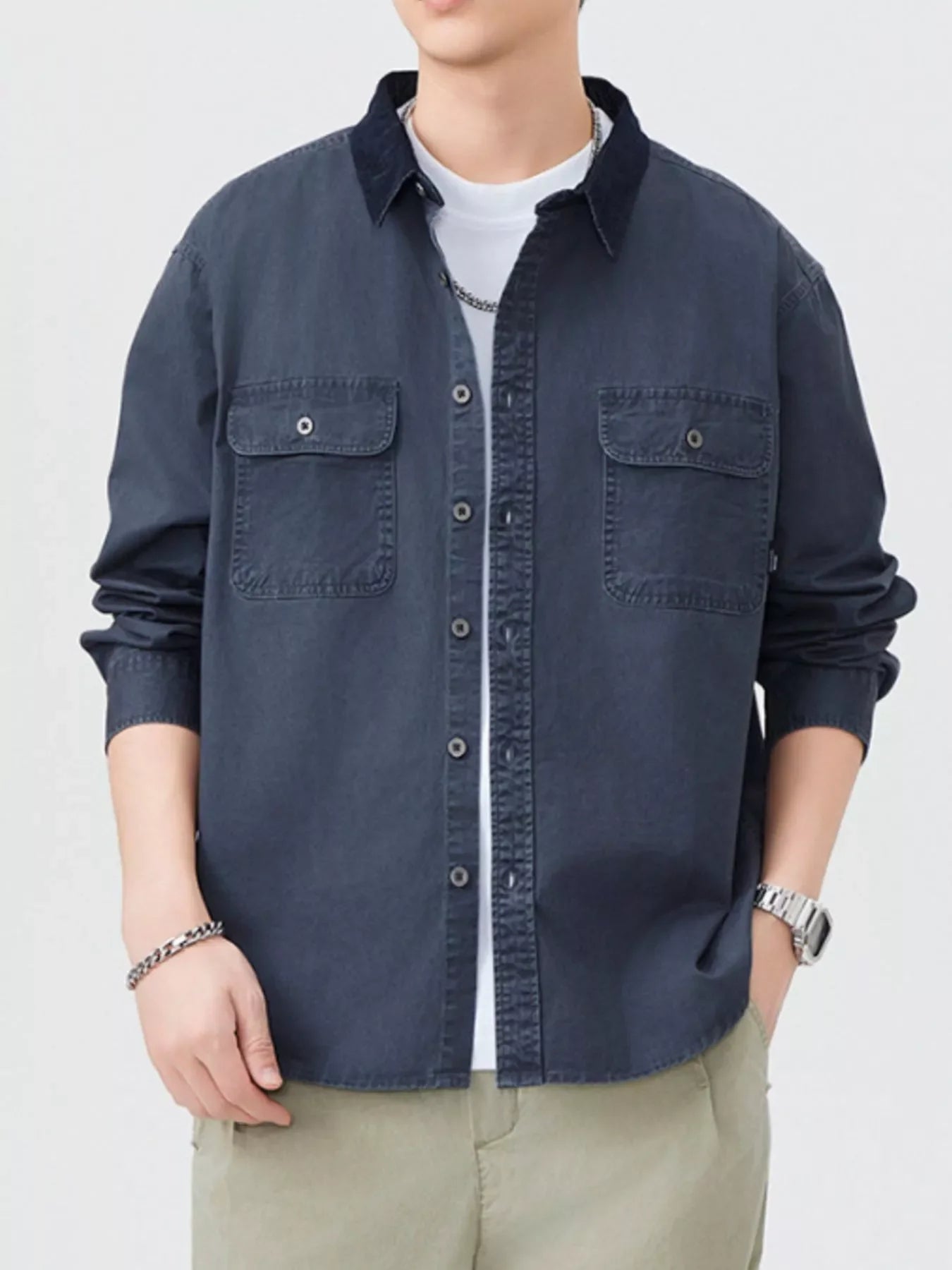 Plus Size Button-Up Shacket With Dual Chest Pockets - Southern Shores Clothing