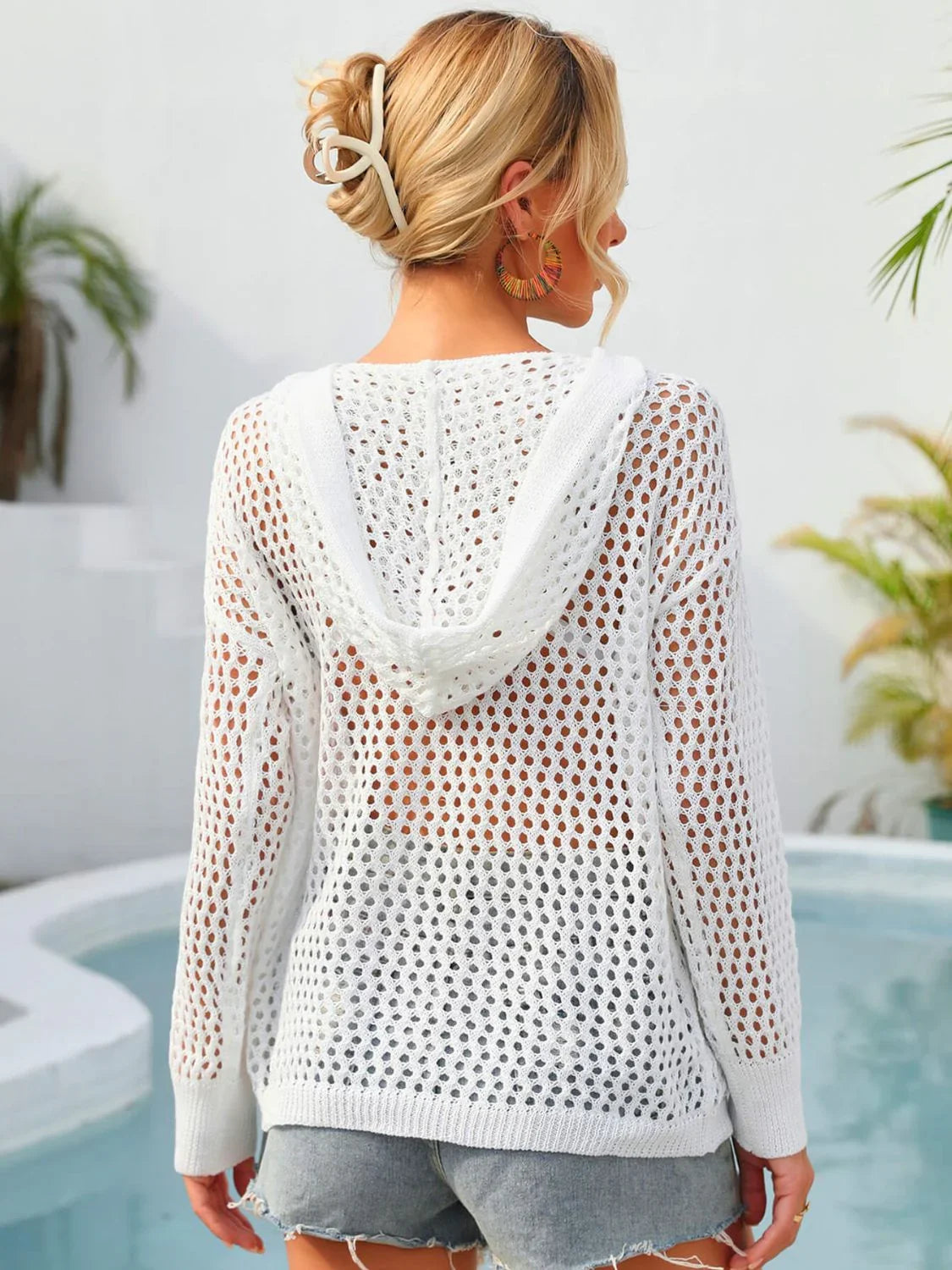 Floral Lace-Up Hooded Stretch Swim Cover Up - Southern Shores Clothing