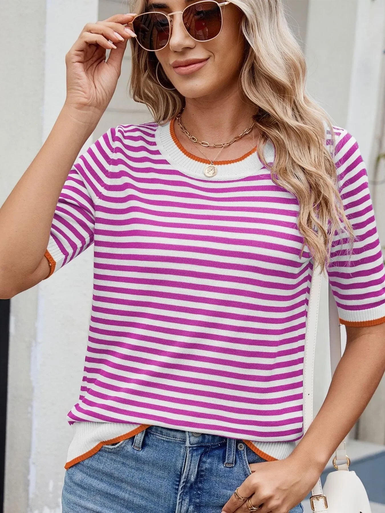 Striped Casual T-Shirt With Contrast Trim Basic Fit - Southern Shores Clothing