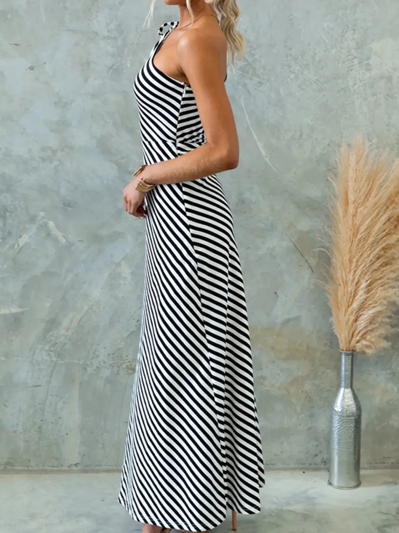 One Shoulder Striped Maxi Dress For Everyday Wear - Southern Shores Clothing