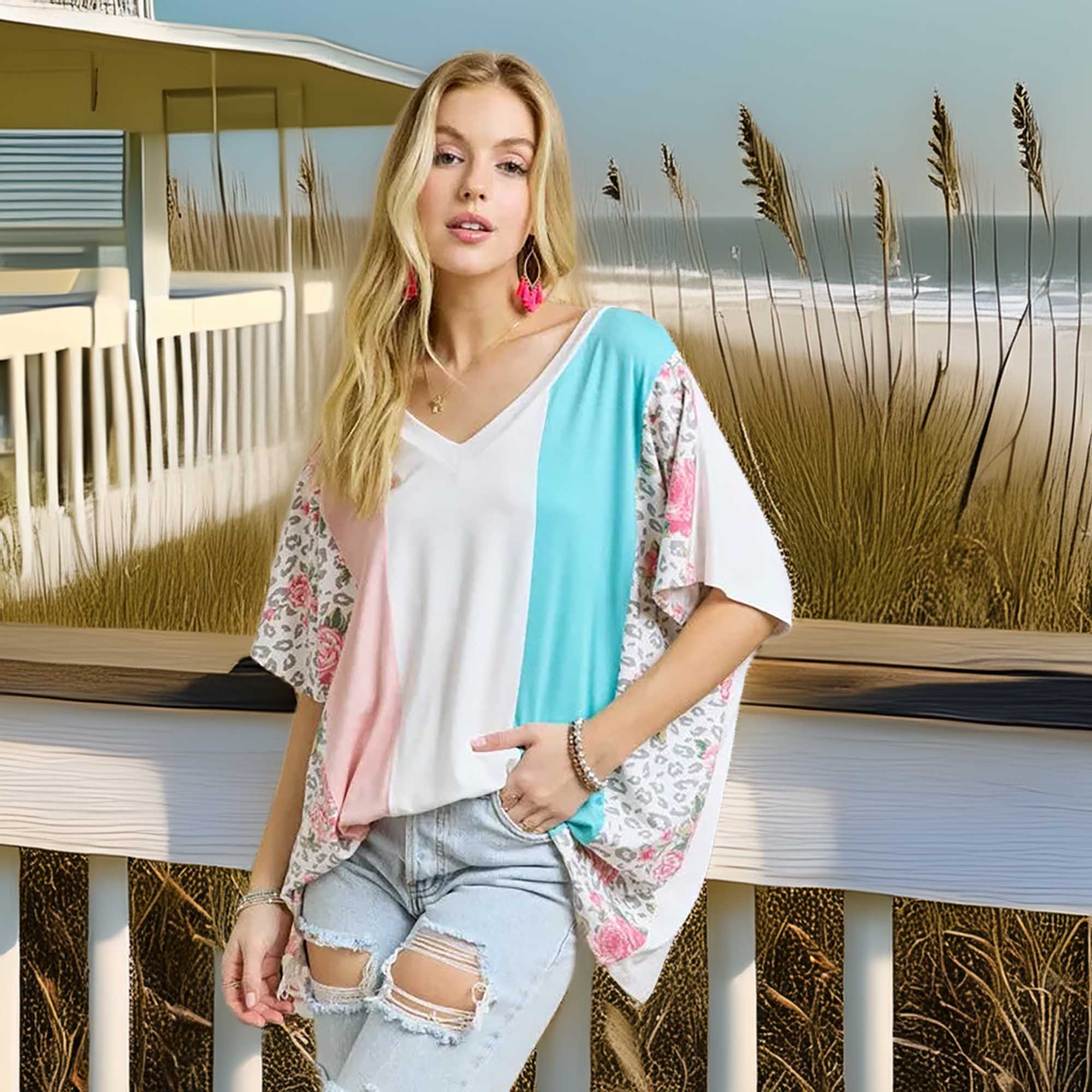 ADORA Women's Colorblock Casual Knit Tunic Top Design