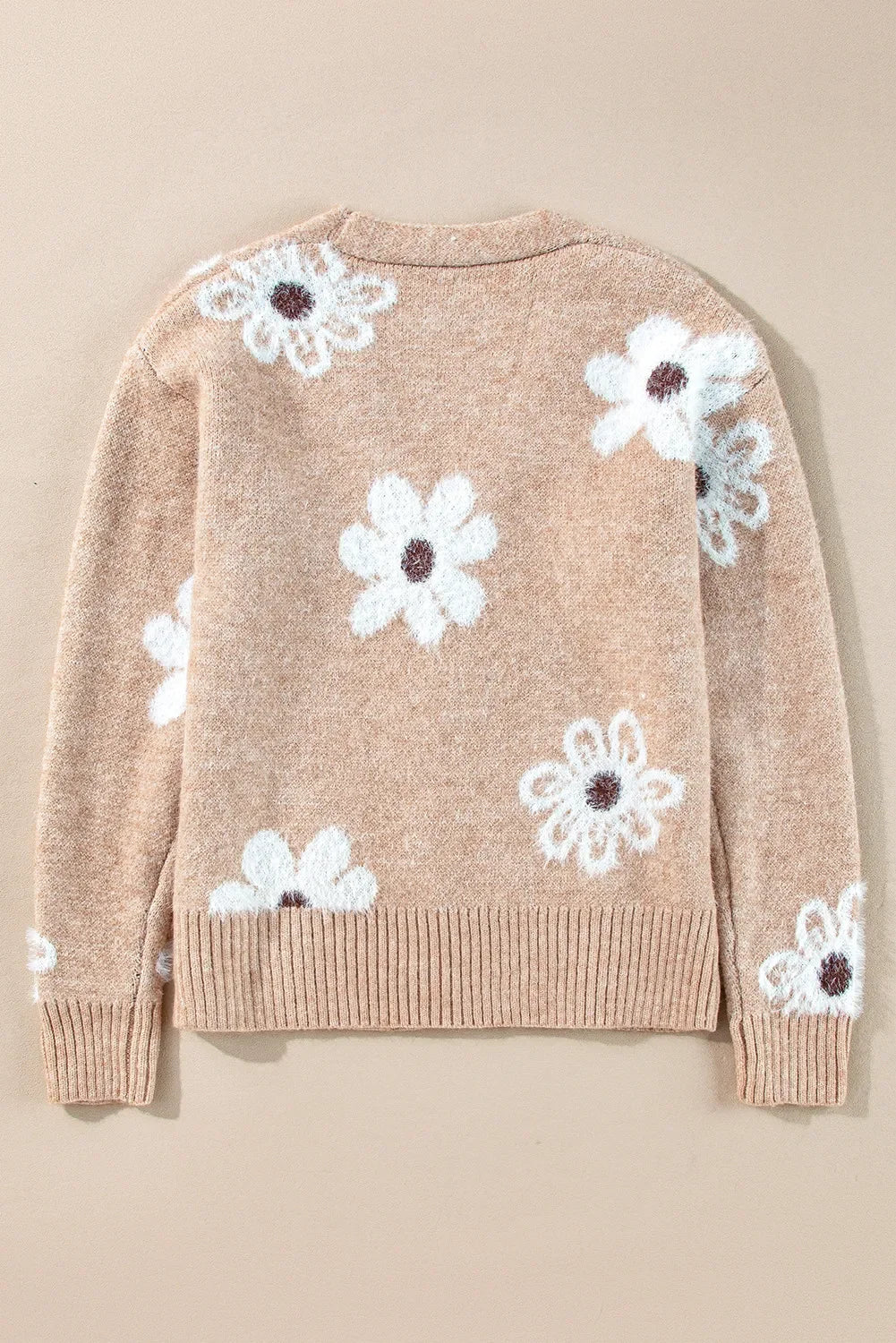 Flower Button Up Knit Cardigan With Long Sleeve - Southern Shores Clothing
