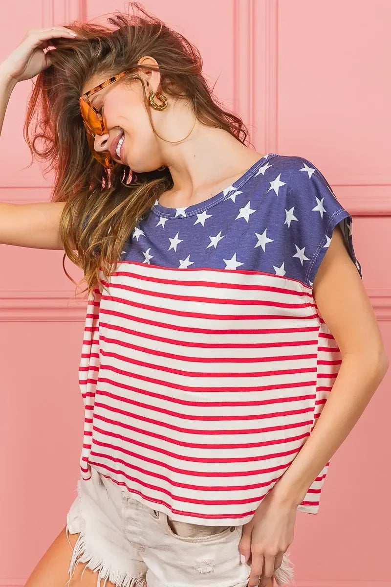 Star Printed Stripe Combo T Shirt Cotton Jersey - Southern Shores Clothing