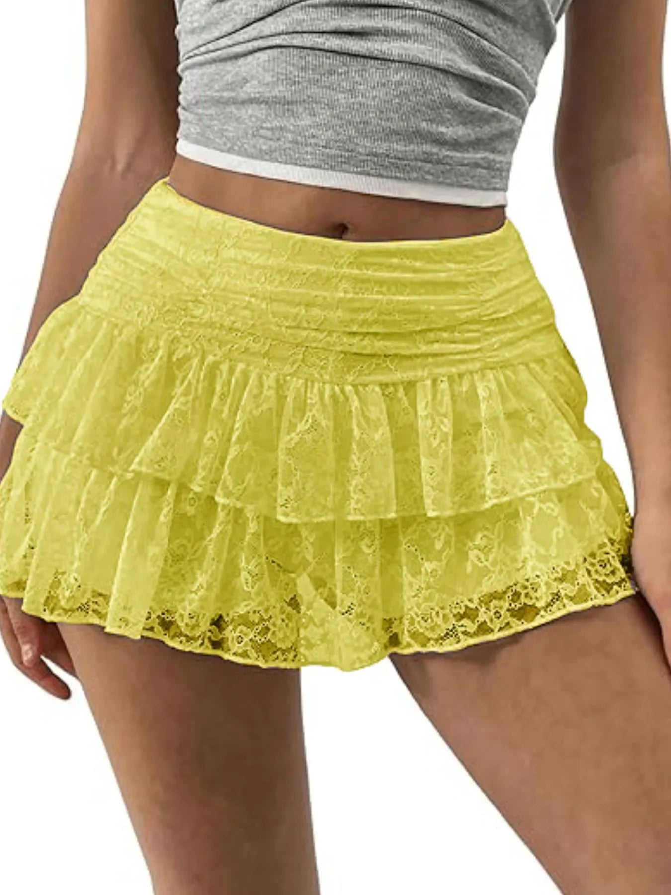 Lace Layered Mini Skirt With Zipper Closure - Southern Shores Clothing