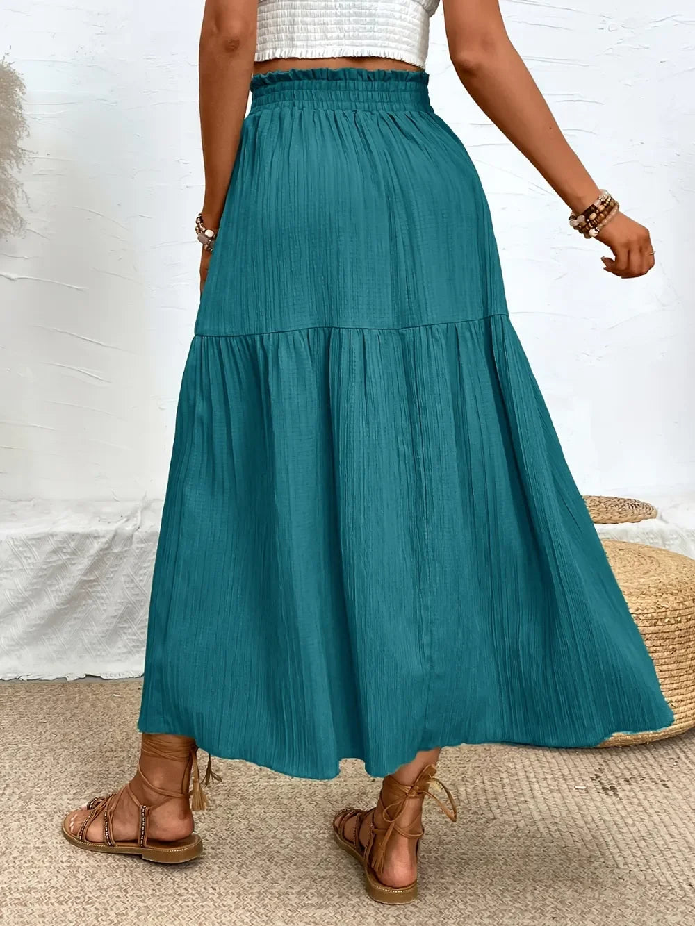 Lightweight Polyester Blend Frill Slit Skirt - Southern Shores Clothing