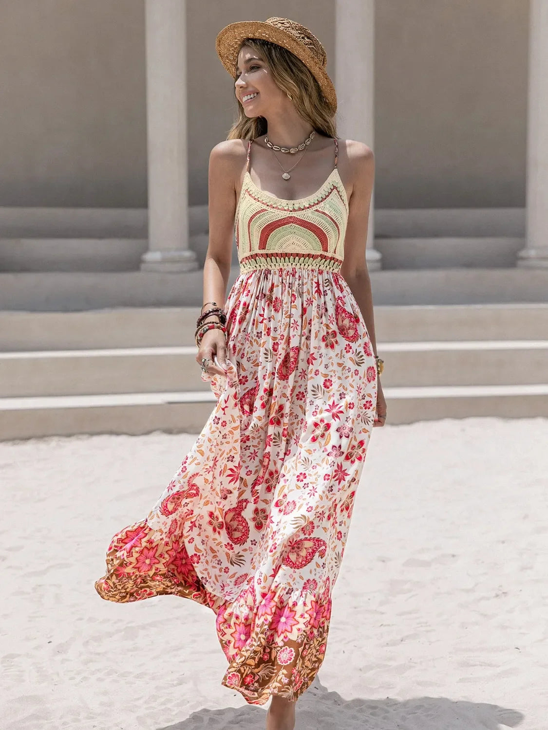 Printed Cami Dress With Scoop Neck In Viscose Fabric Dress - Southern Shores Clothing