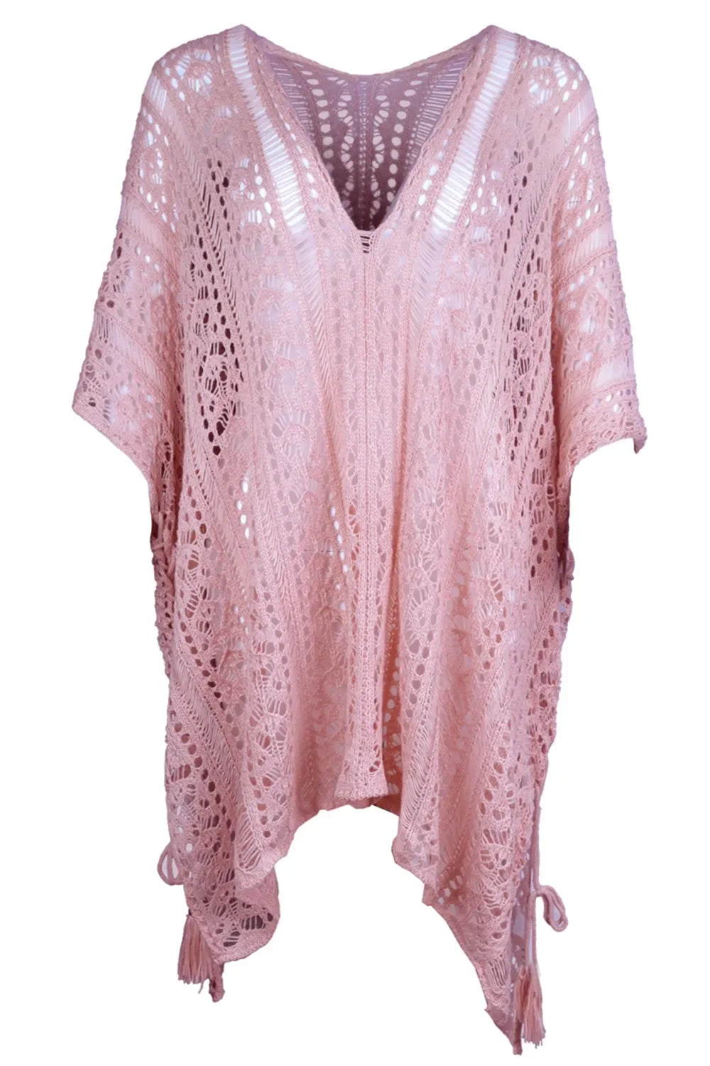 Angel Wings Cutout V-Neck Cover-Up With Tassel - Southern Shores Clothing