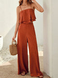 Swiss Dot Layered Cami And Wide Leg Pants Set Polyester Blend - Southern Shores Clothing