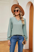 Southern Shores V-Neck Flounce Sleeve Lace Blouse In Stretch Rayon Blend Fabric For Versatile Wear - Southern Shores Clothing