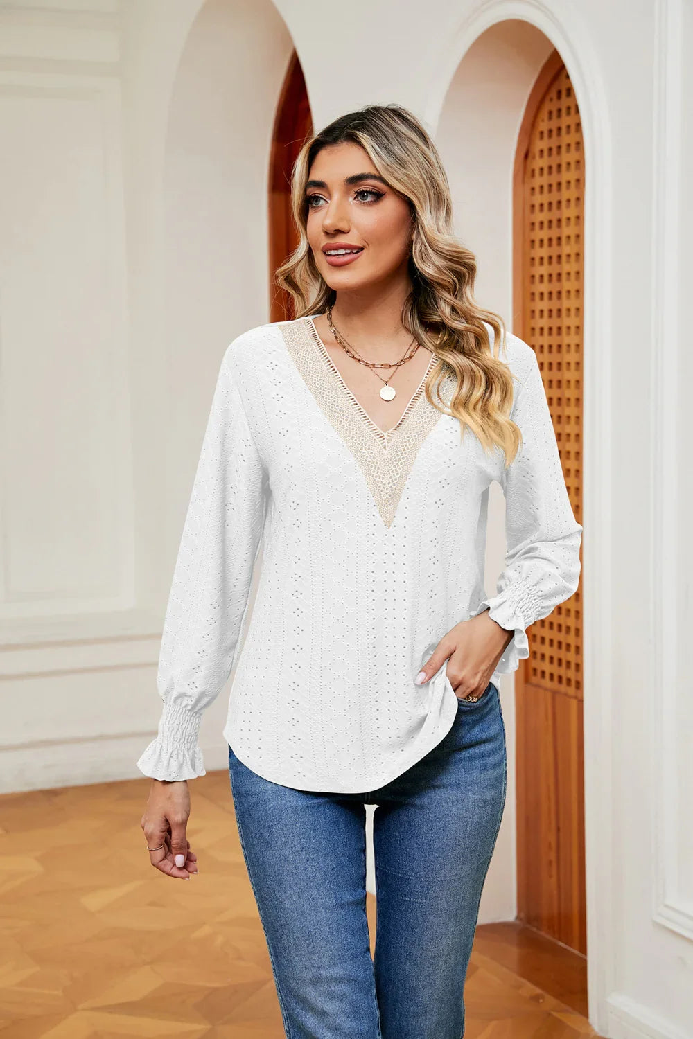Southern Shores Clothing Slightly Stretchy Flounce Sleeve Blouse With Rayon Blend Fabric - Southern Shores Clothing