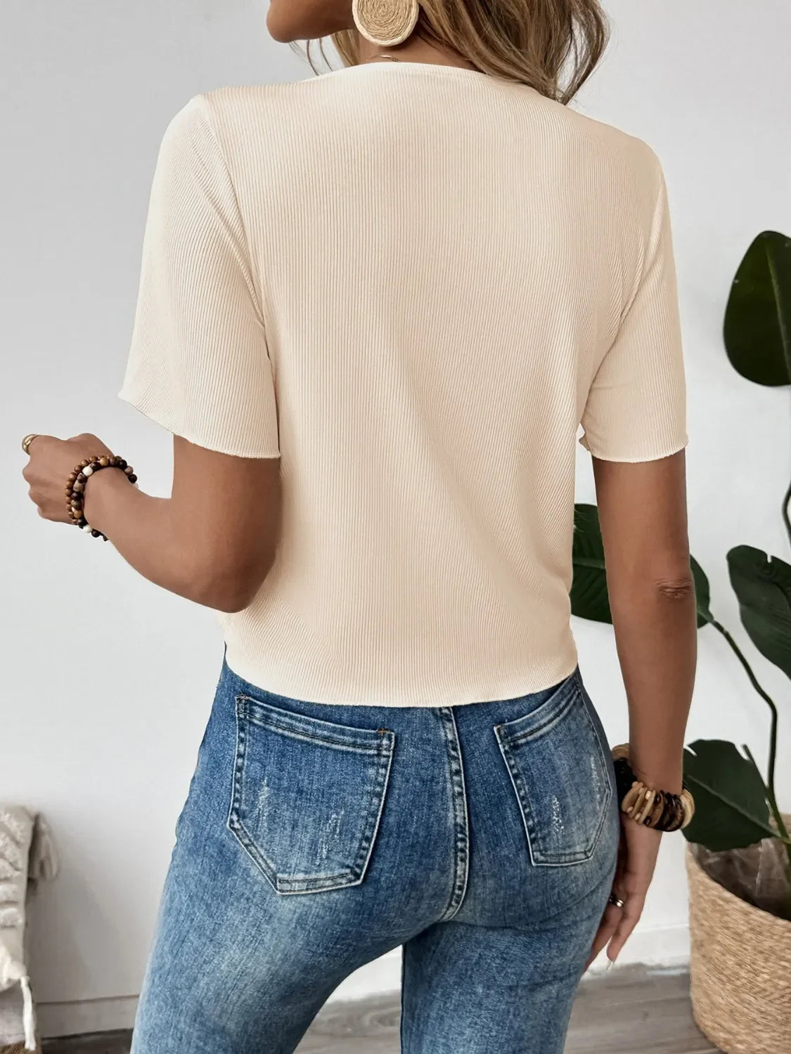 Floral Drawstring Ruched Front Stretch Knit Top - Southern Shores Clothing