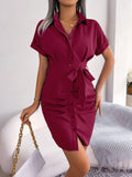 Button Down Ruched Tie Belt Dress For Everyday Wear - Southern Shores Clothing