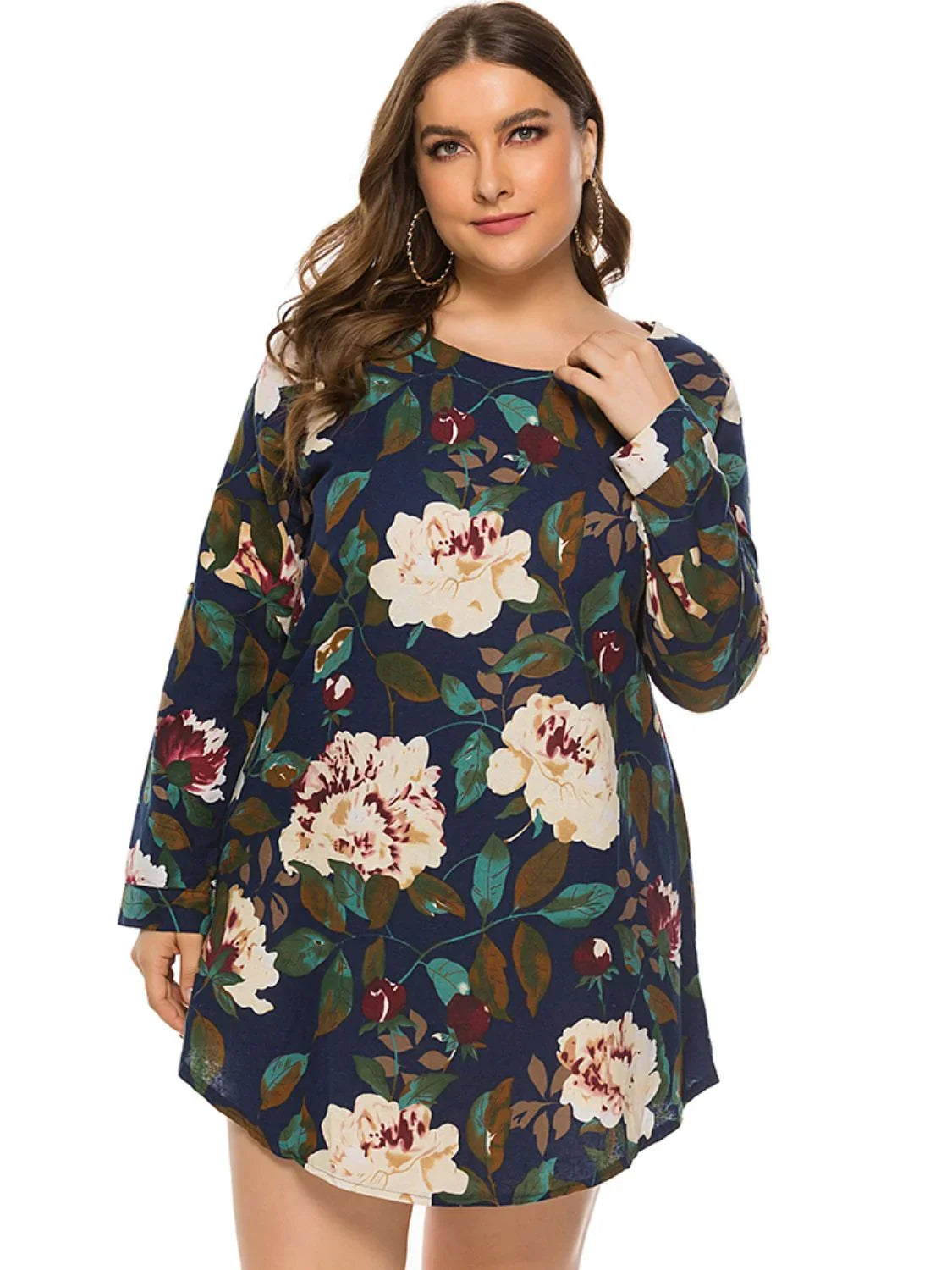 Full Size Floral Long Sleeve Mini Dress - Southern Shores Clothing