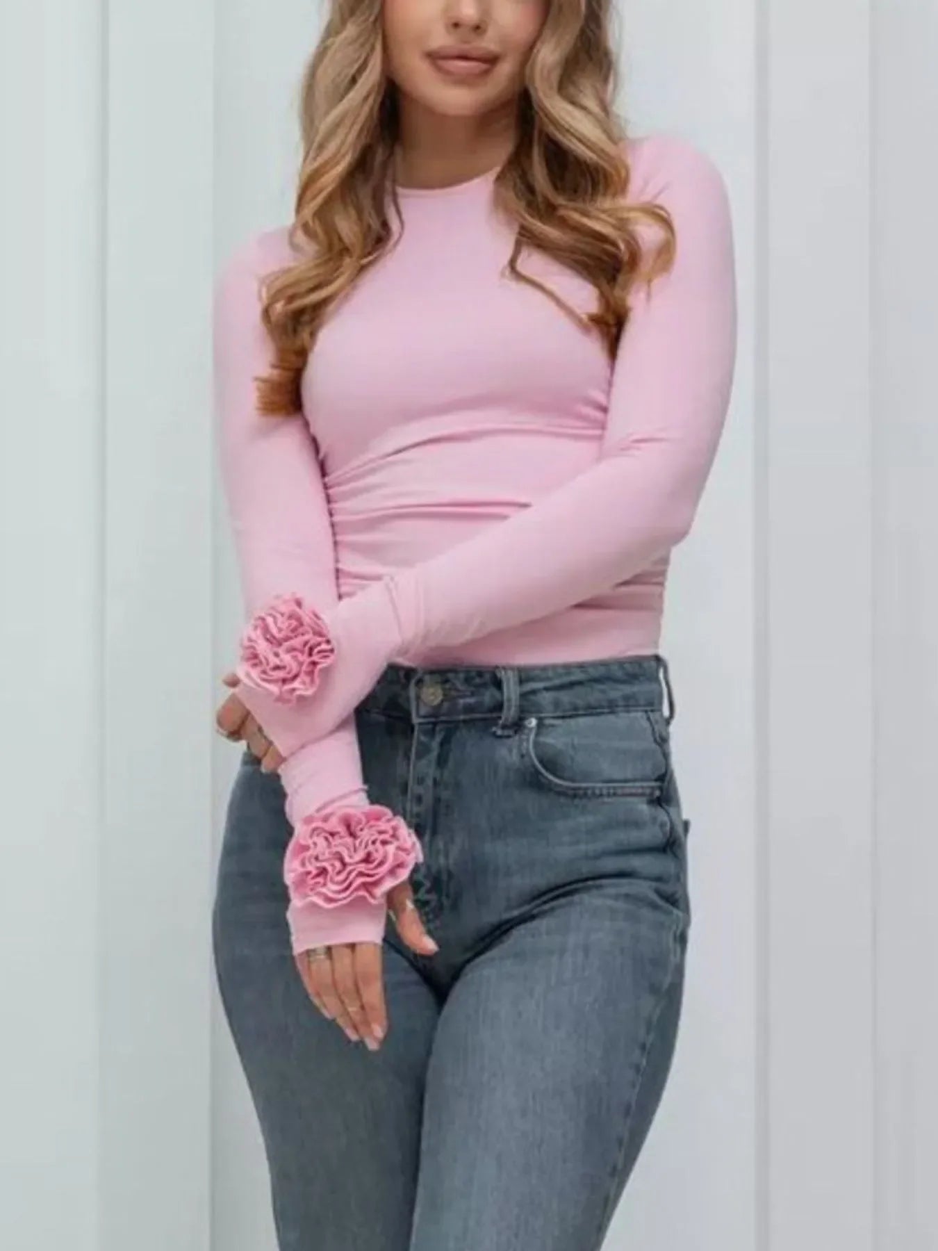Flower Round Neck Long Sleeve T-Shirt - Southern Shores Clothing