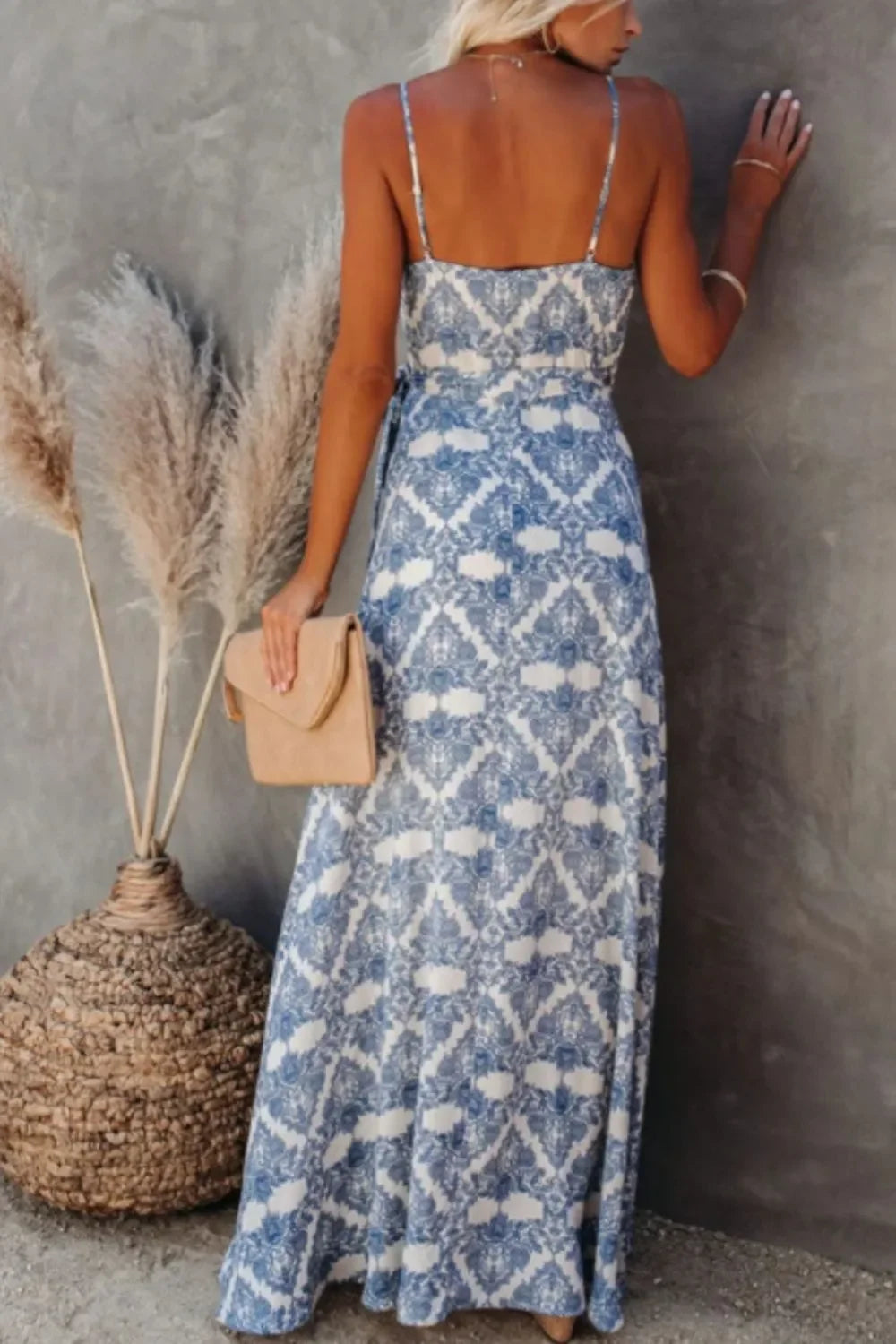 Versatile Printed Tied Maxi Camisole Dress With Side Slit Detail - Southern Shores Clothing