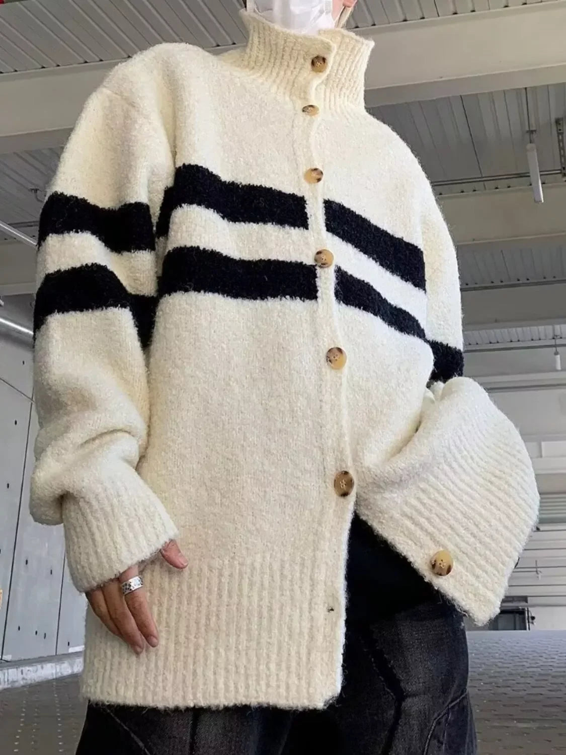 Striped Knit Button-Down Stretch Cardigan - Southern Shores Clothing
