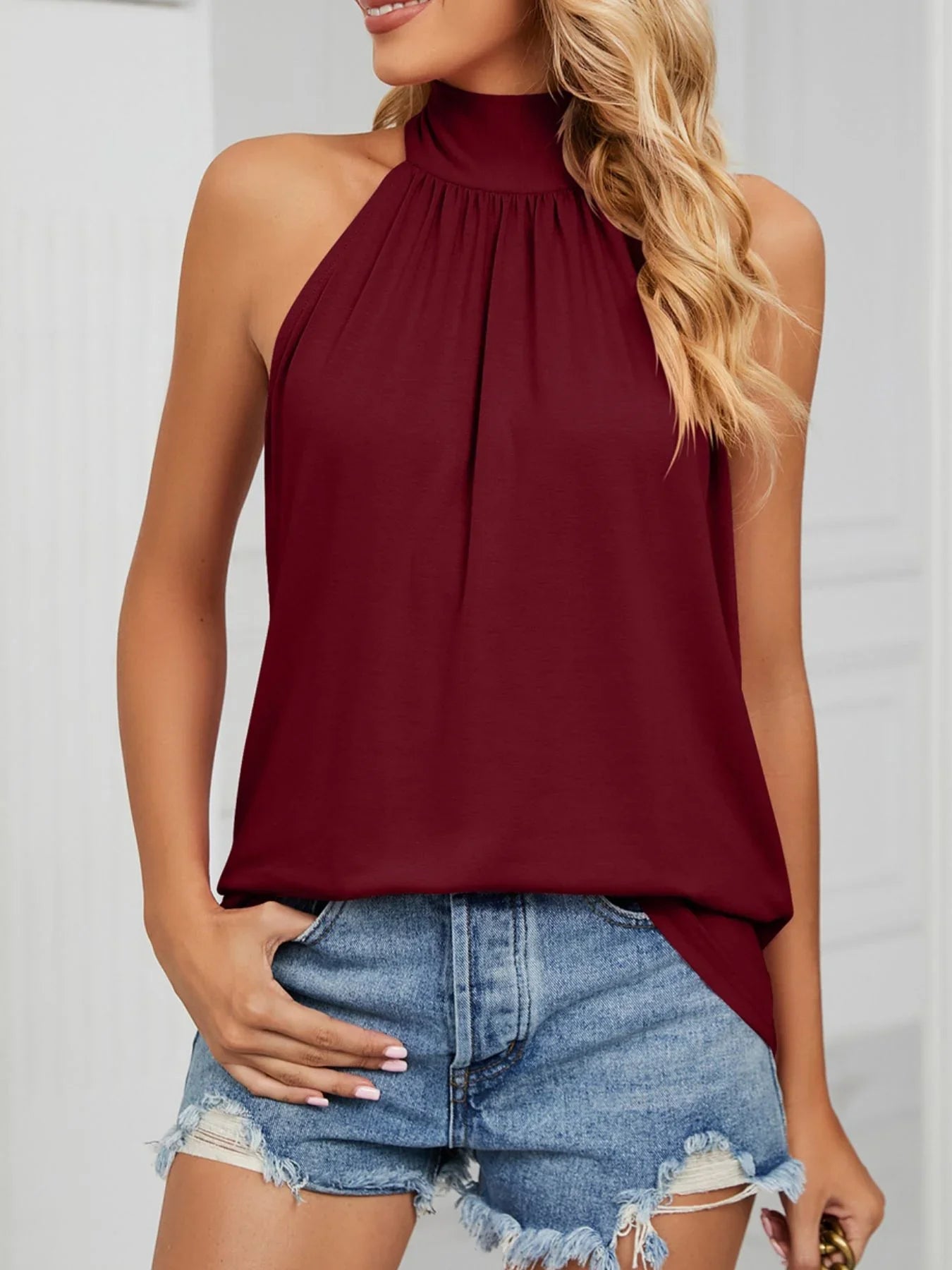 High Neck Tie Back Cami Tank Top For Layering Wardrobe Essentials - Southern Shores Clothing