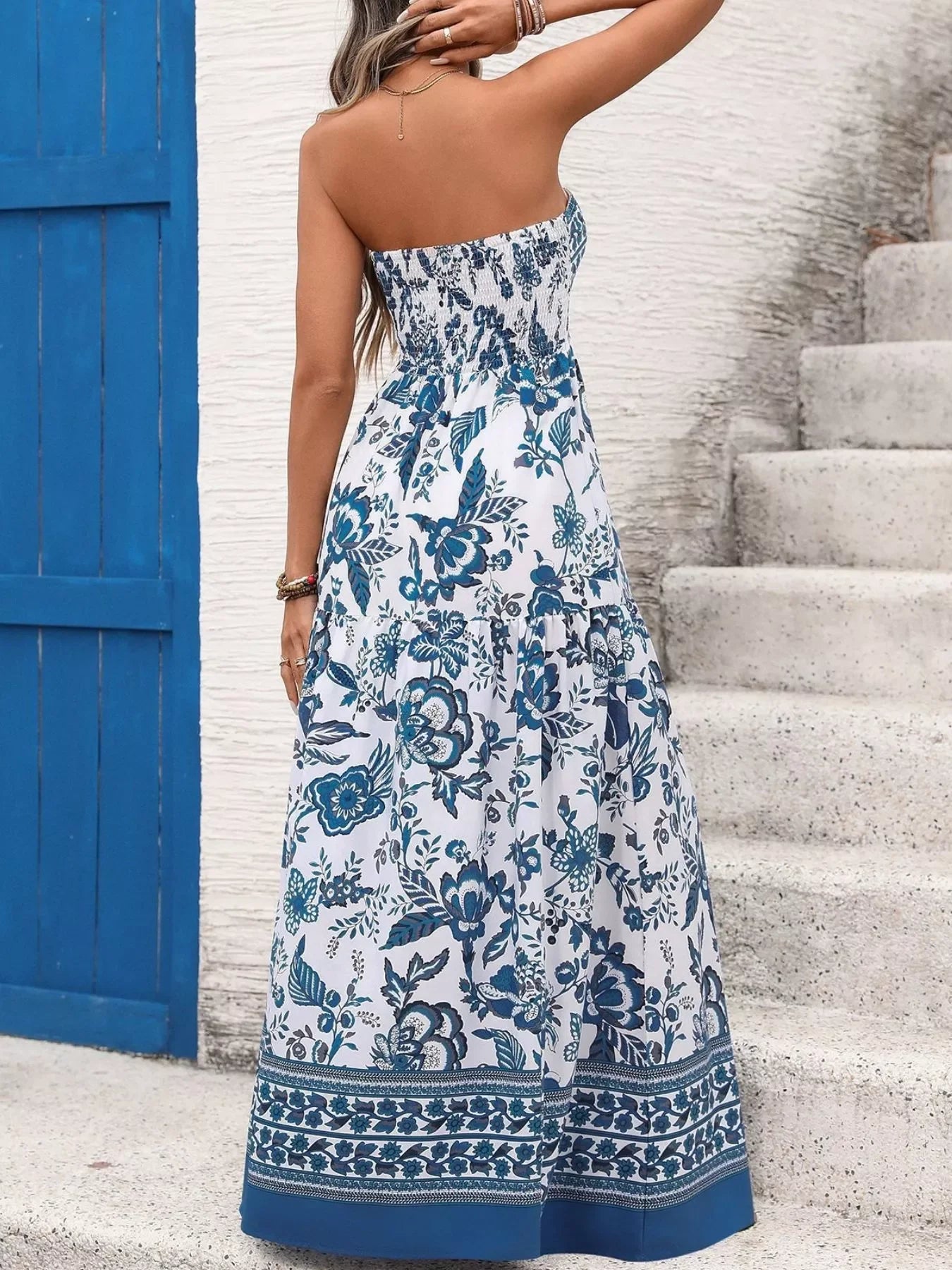 Floral Print Strapless Maxi Dress Polyester Blend - Southern Shores Clothing