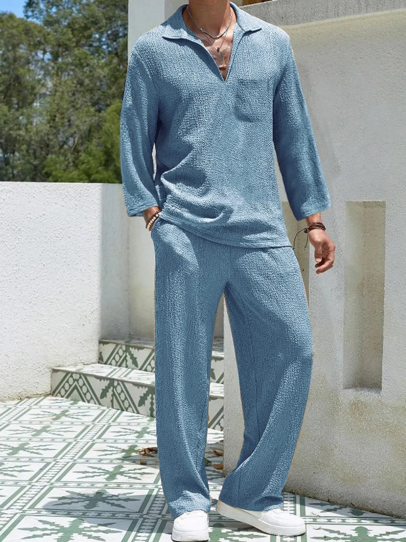 Men's Plus Size Long Sleeve Top and Pants Set - Southern Shores Clothing