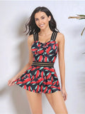 Ruched Printed Sweetheart Neck Two-Piece Bold Print Swim Set - Southern Shores Clothing