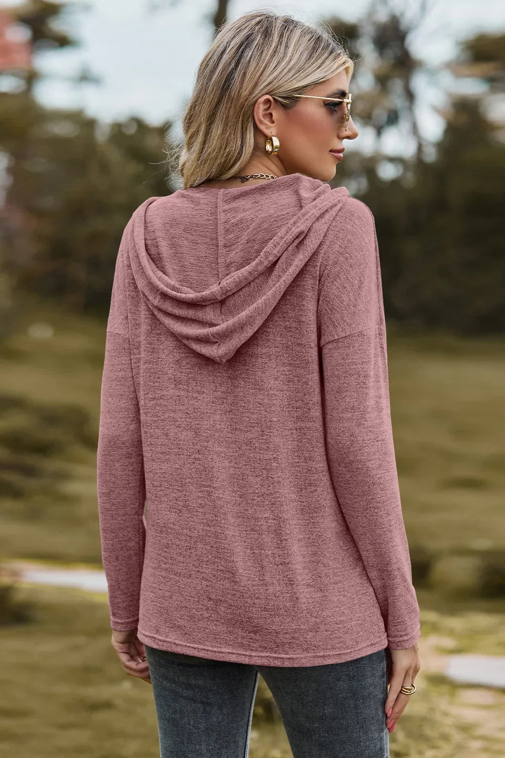 Hooded Drawstring T Shirt With Dropped Shoulder Stretchy - Southern Shores Clothing