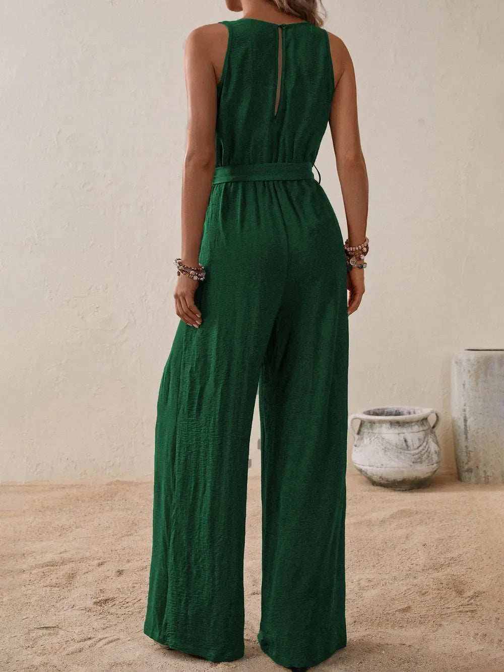 Tied Surplice Sleeveless Wide Leg Jumpsuit - Southern Shores Clothing