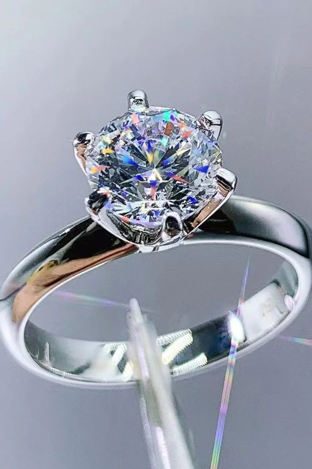 3-Carat Moissanite Six-Prong Sterling Silver Ring - Southern Shores Clothing